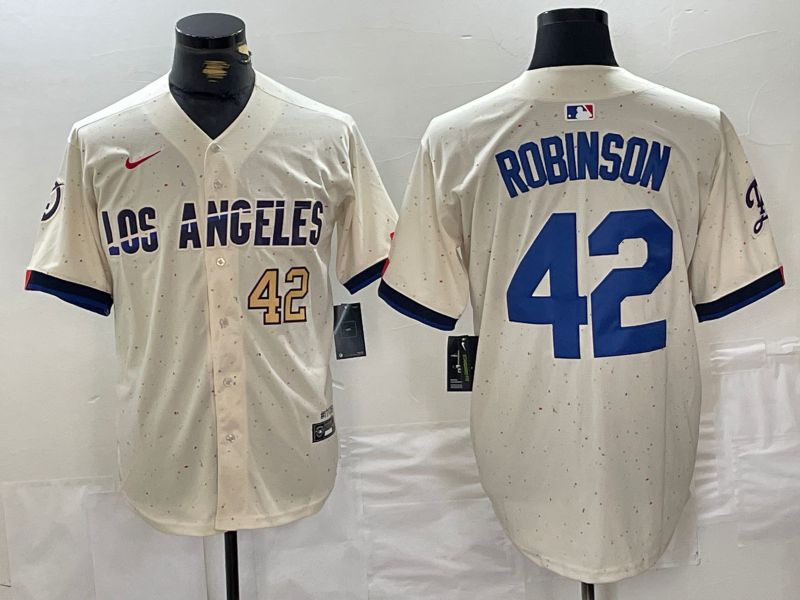 Men Los Angeles Dodgers #42 Robinson Cream Fashion Nike Game MLB Jersey style 2
